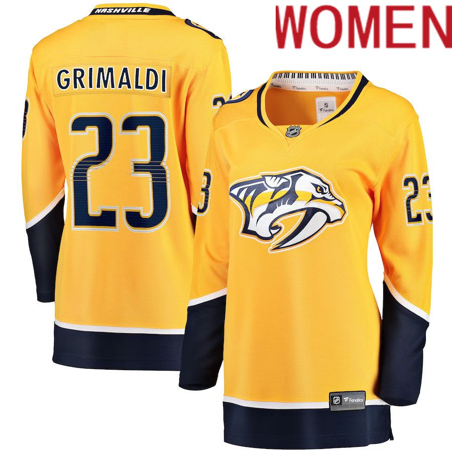 Women Nashville Predators 23 Rocco Grimaldi Fanatics Branded Gold Home Breakaway Player NHL Jersey